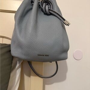 Michael Kors Gray Leather Drawstring Bag